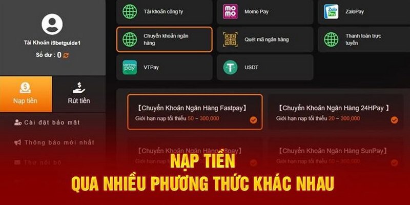 Thực hiện thao tác đơn giản để nạp tiền KG88 qua ngân hàng